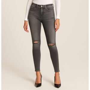 Abercrombie & Fitch Women’s High Rise Skinny Jeans Gray Distressed Knee Size 26
